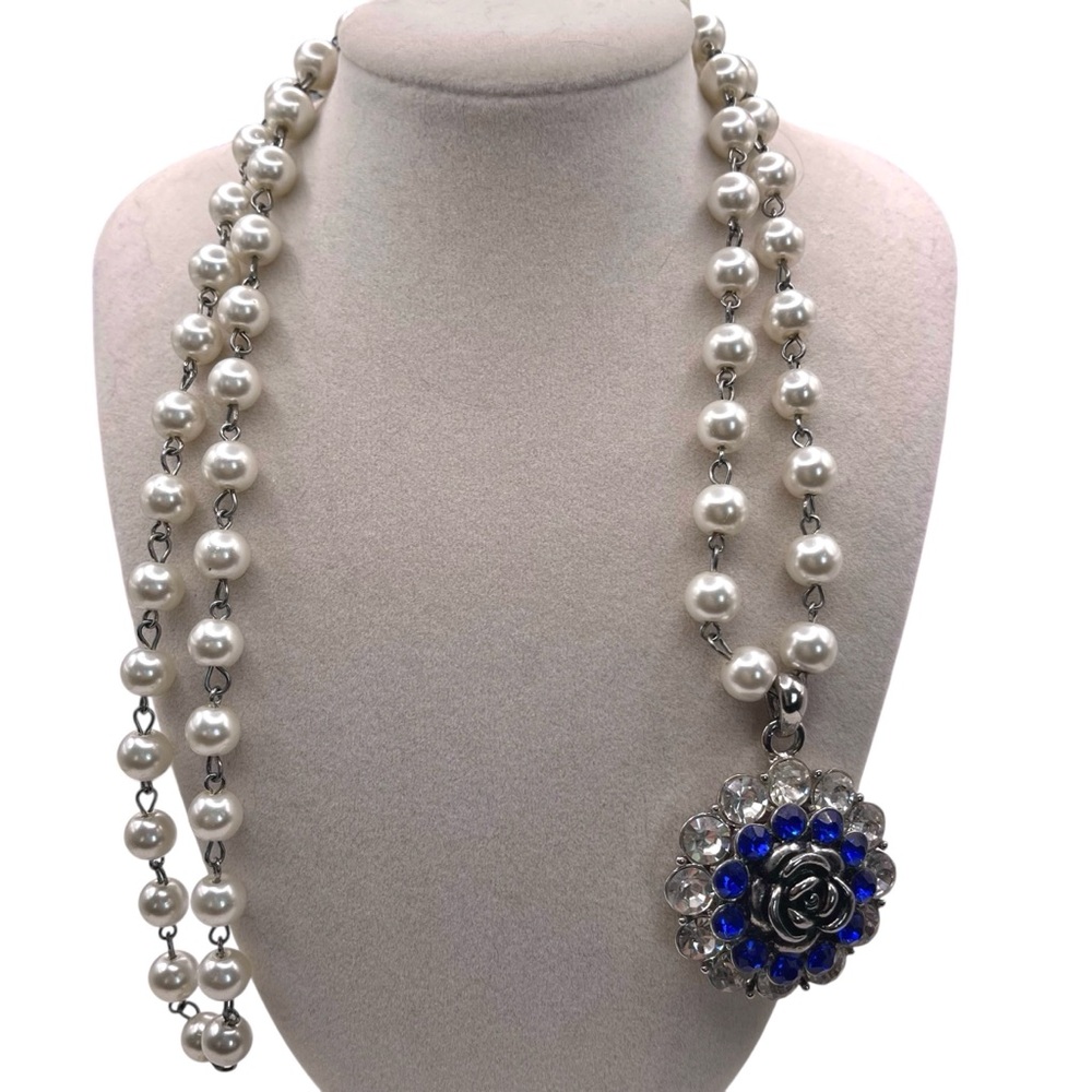 ❤️ Vintage Gilded Age Style Pearls x Jeweled Rose Pendant Necklace